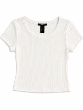 Forever 21 Cream Ribbed Scoop Neck Short Sleeve Tee